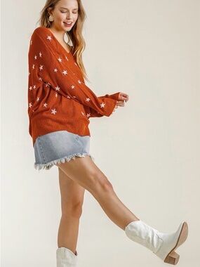 Burnt Orange (sunset) Star Pattern Knit Sweater